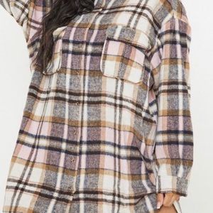 Plus size blush plaid shirt dress